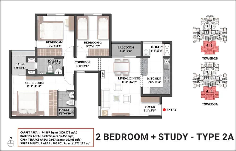 Shriram Mangalam 2 BHK floor plan, about 1,171 sq ft