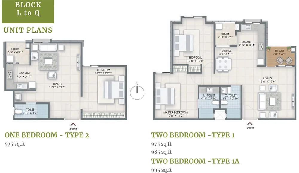 Nandi Citadel 2 BHK floor plan, about 575 sq ft