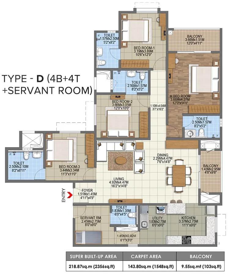 Brigade Nanda Heights 4 BHK floor plan, about 2,356 sq ft