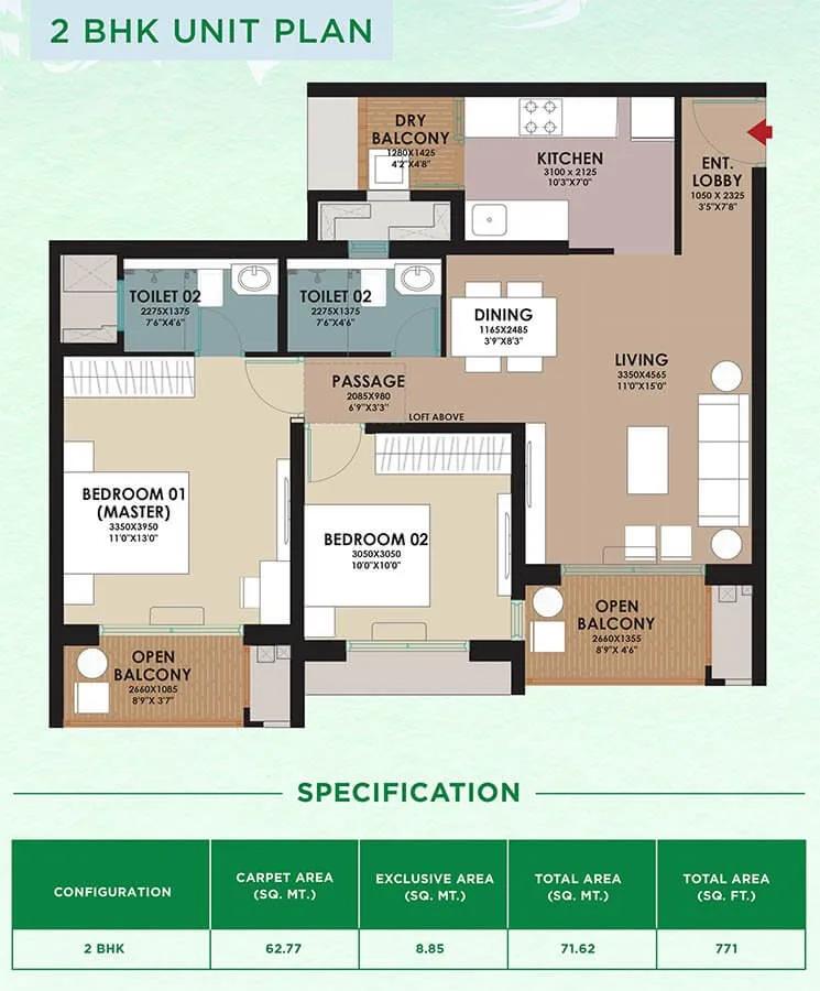 Godrej Woodsville 2 BHK floor plan