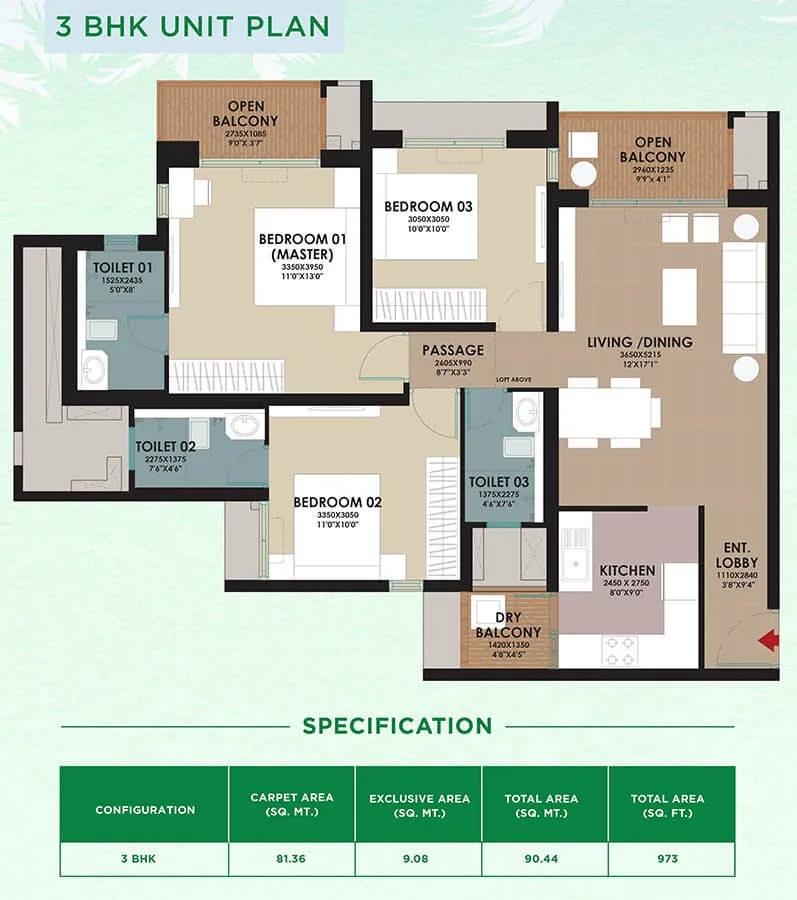 Godrej Woodsville 3 BHK floor plan
