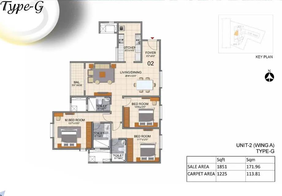 Prestige North Point 3 BHK floor plan
