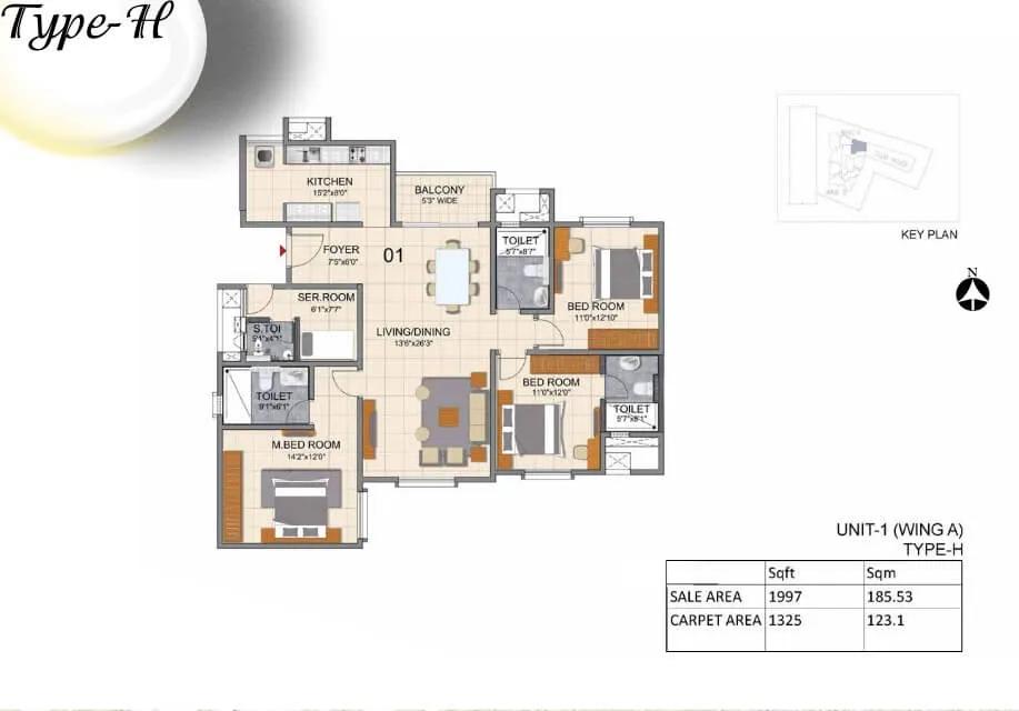 Prestige North Point 3 BHK floor plan