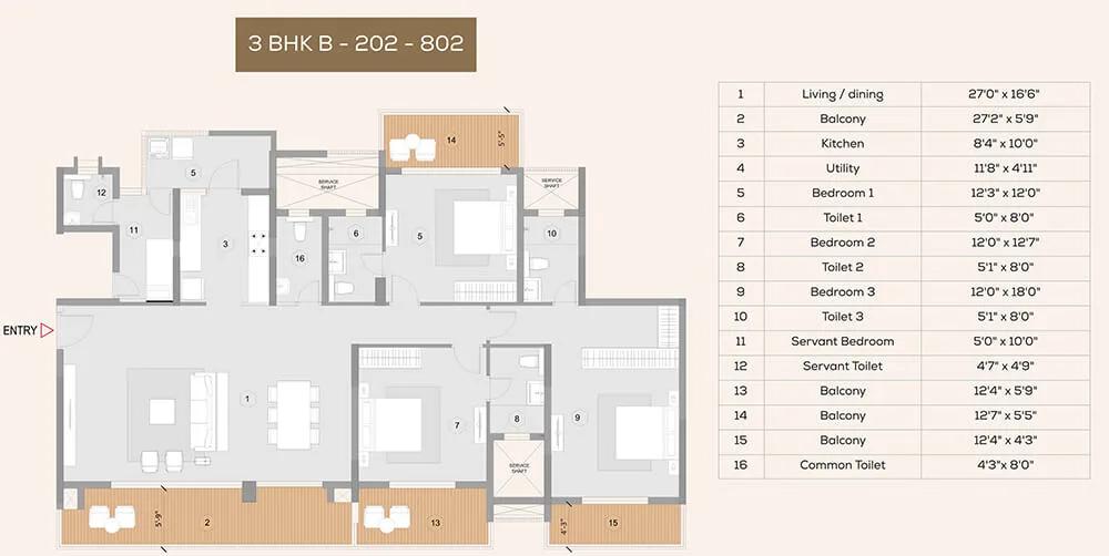 Purva Meraki 3 BHK floor plan