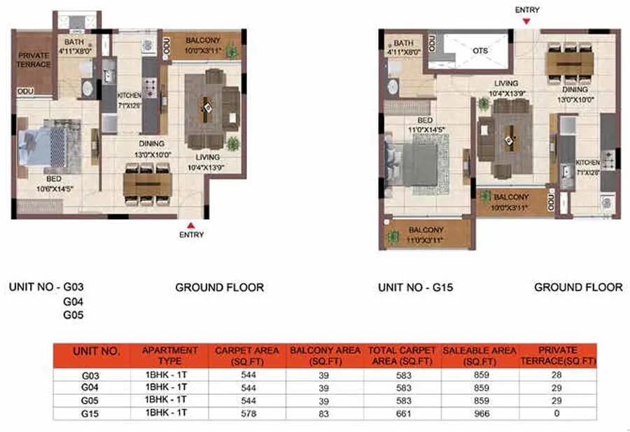Casagrand Keatsway 1 BHK floor plan, about 859 sq ft