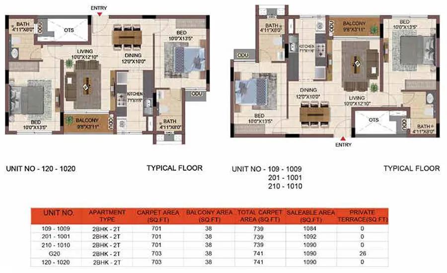 Casagrand Keatsway 2 BHK floor plan, about 1,090 sq ft