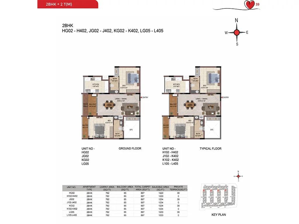 Casagrand Amor 2 BHK floor plan, about 1,229 sq ft