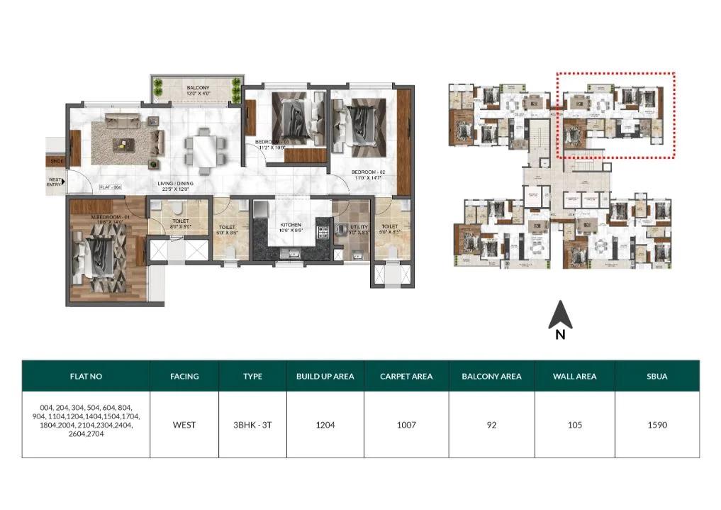 Mana Dale 3 BHK floor plan, about 1,590 sq ft