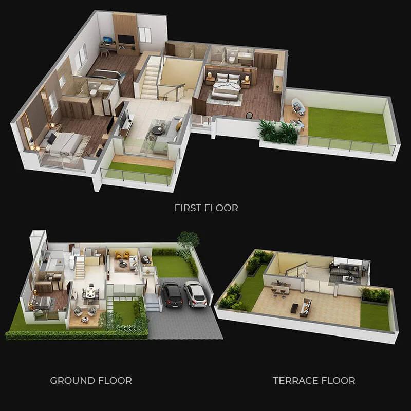 Purva Symphony 3 BHK floor plan, about 3,335 sq ft