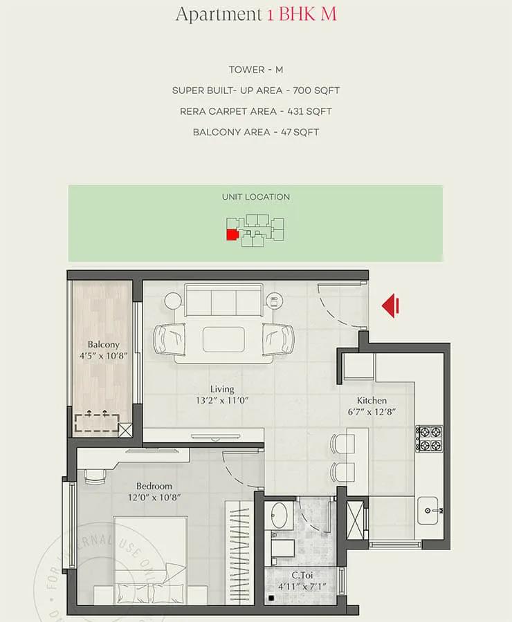 DNR Parklink 1 BHK floor plan, about 700 sq ft