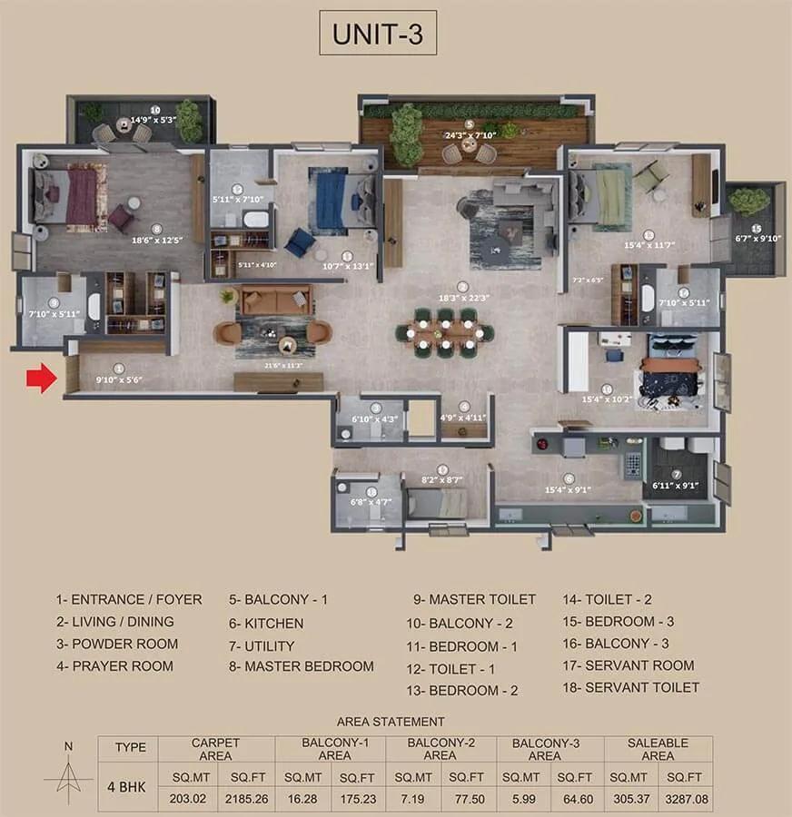 Incor The Eighty 4 BHK floor plan, about 3,287 sq ft