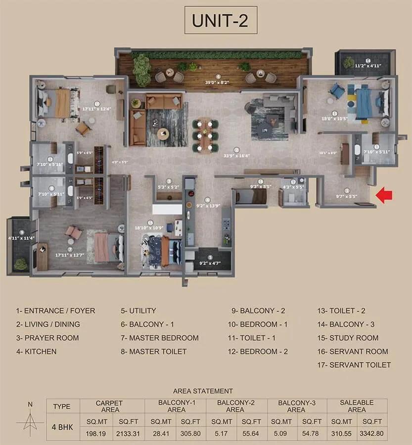 Incor The Eighty 4 BHK floor plan, about 3,342 sq ft