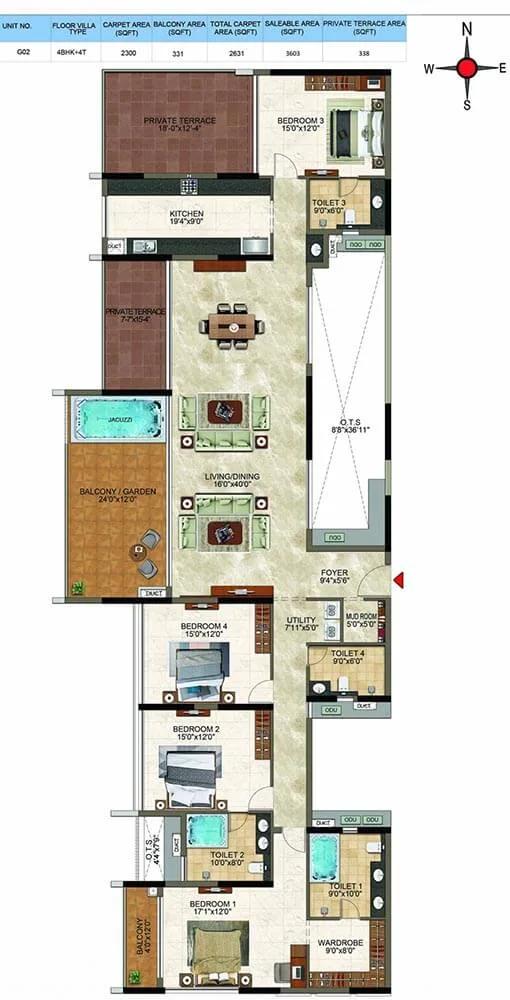 Casagrand Cloud9 4 BHK floor plan, about 3,603 sq ft