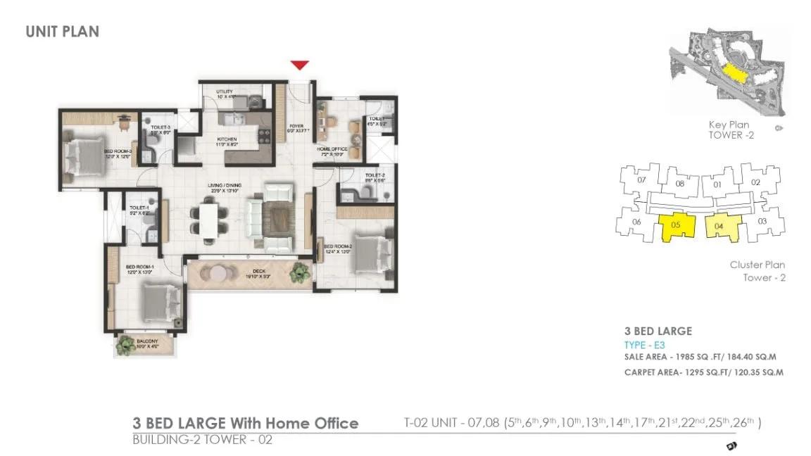 Prestige Serenity Shores 3 BHK floor plan, about 1,985 sq ft