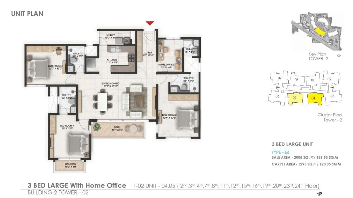 Prestige Serenity Shores 3 BHK floor plan, about 2,008 sq ft