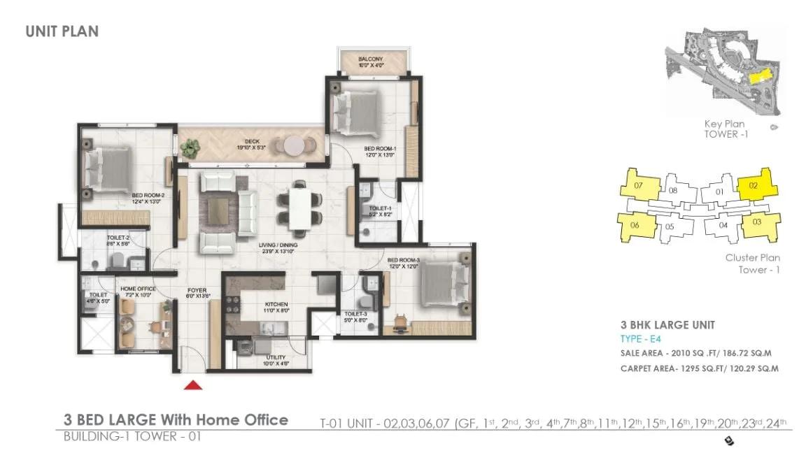Prestige Serenity Shores 3 BHK floor plan, about 2,010 sq ft