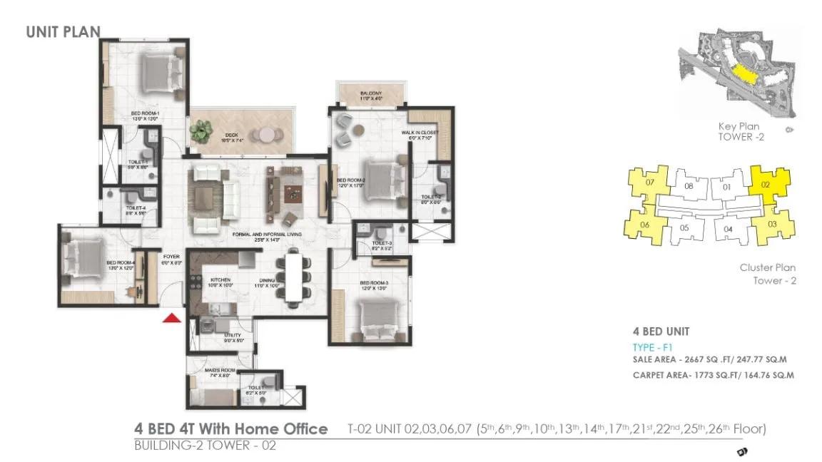 Prestige Serenity Shores 4 BHK floor plan, about 2,667 sq ft