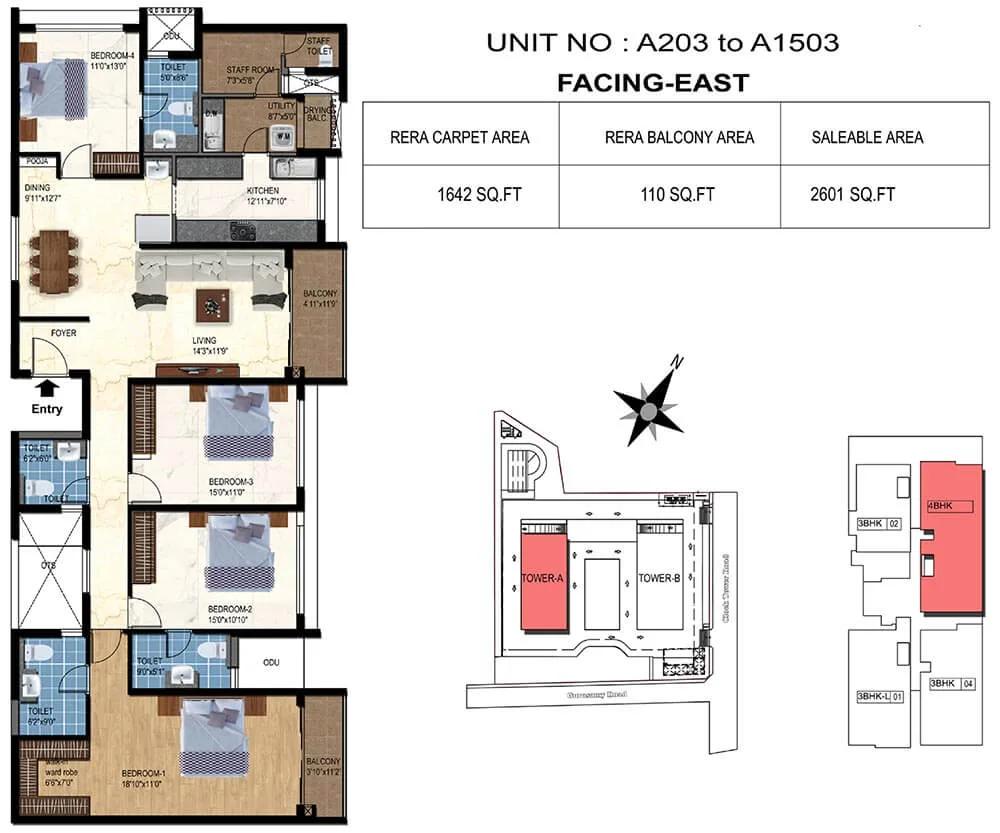 TVS Emerald Luxor 4 BHK floor plan, about 2,601 sq ft