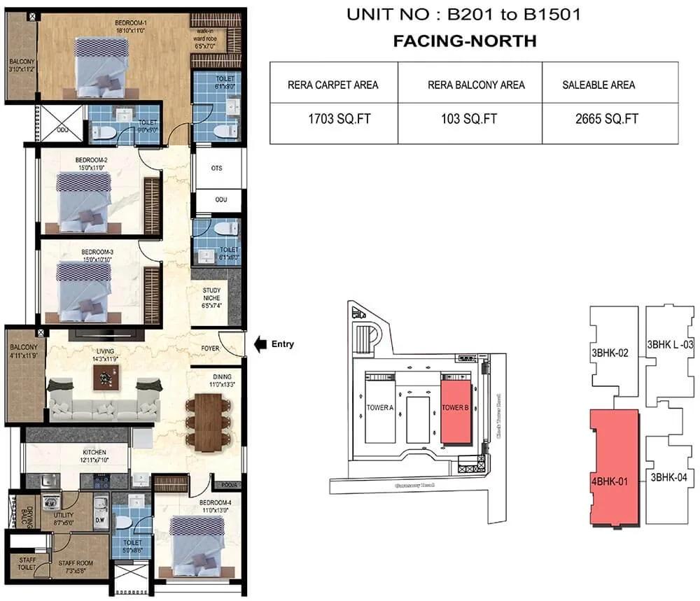TVS Emerald Luxor 4 BHK floor plan, about 2,665 sq ft