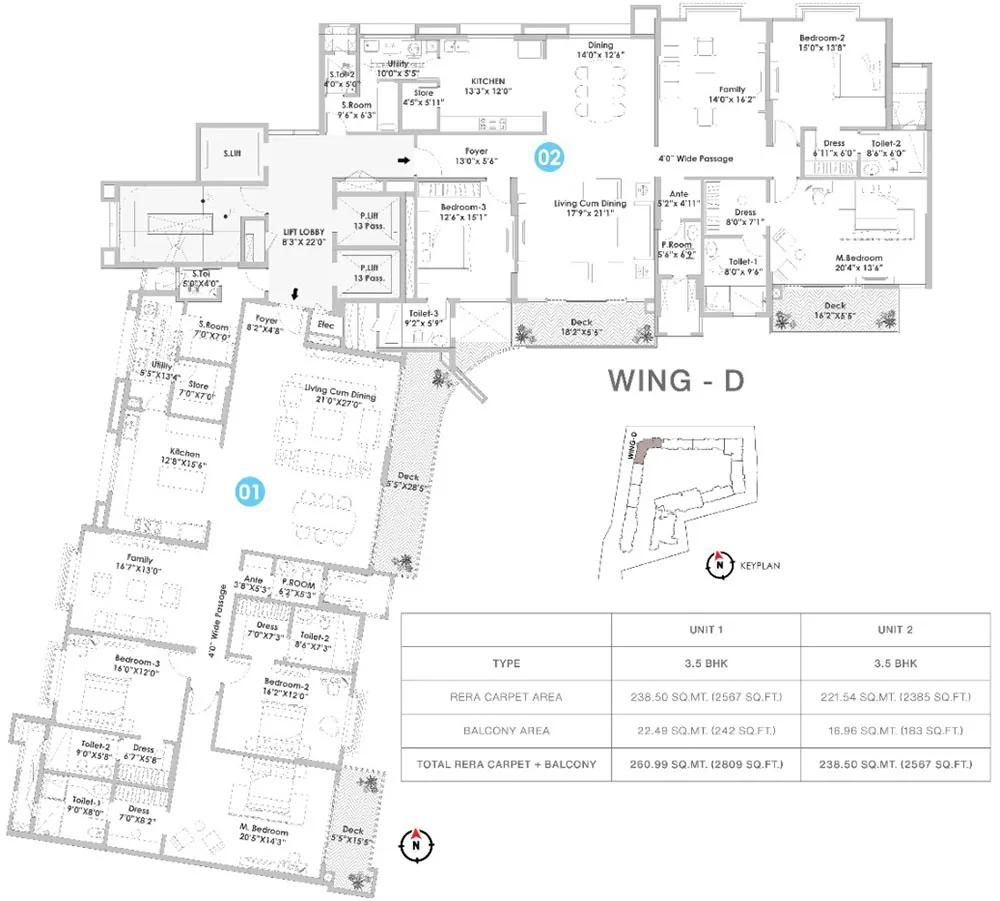 Raheja Vivarea 3.5 BHK floor plan, about 2,567 sq ft