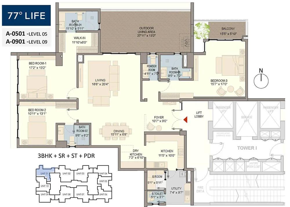 Divyasree 77 Life 3 BHK floor plan