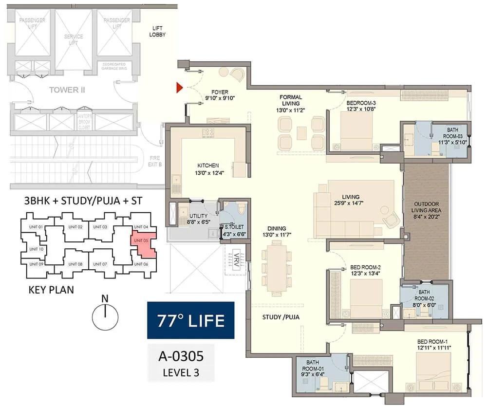 Divyasree 77 Life 3 BHK floor plan