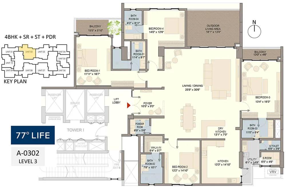 Divyasree 77 Life 4 BHK floor plan