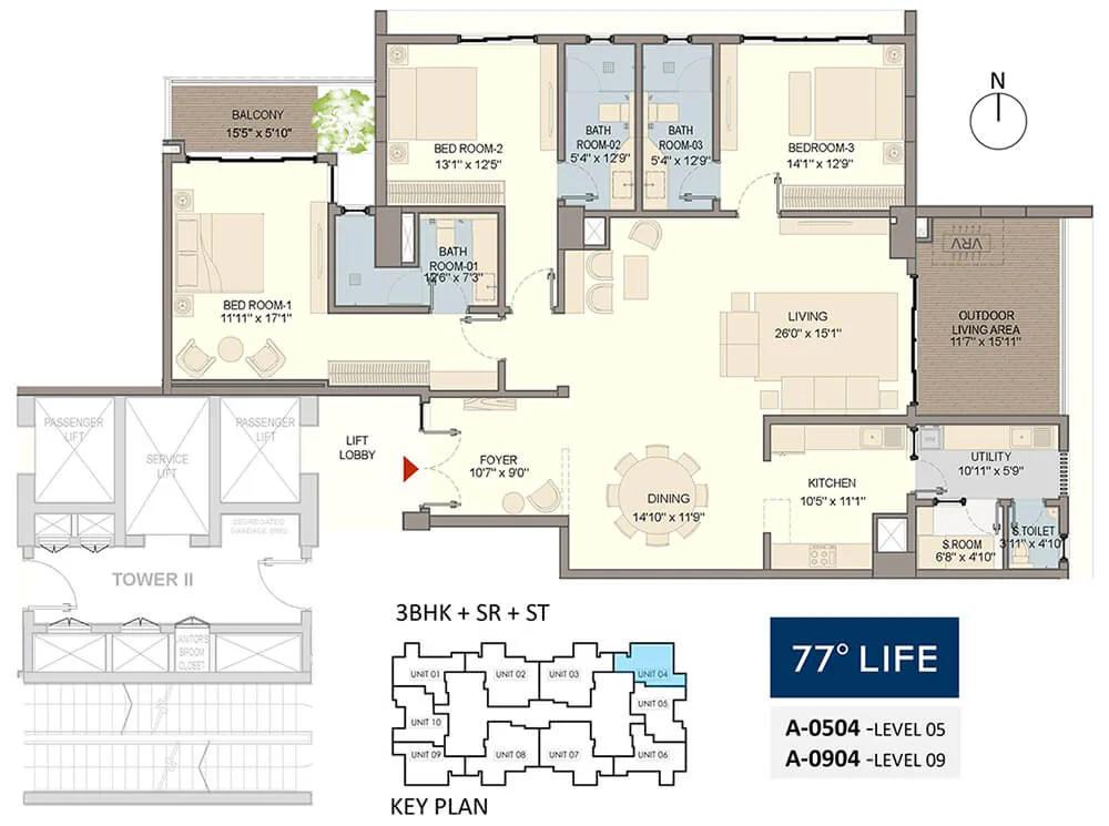 Divyasree 77 Life 3 BHK floor plan