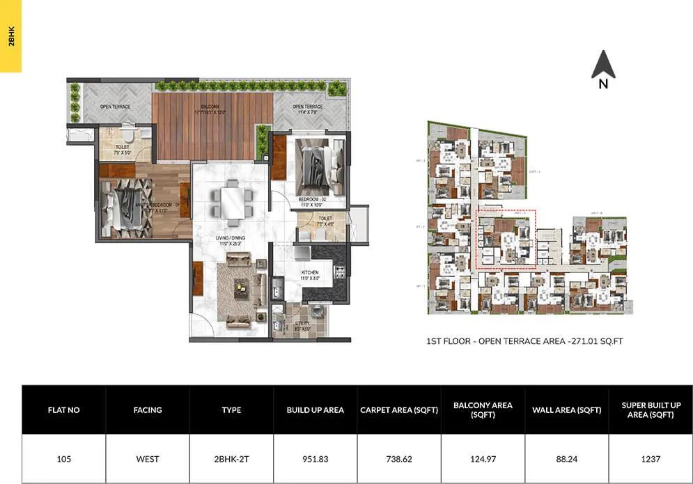 Mana Verdant 2 BHK floor plan, about 1,237 sq ft