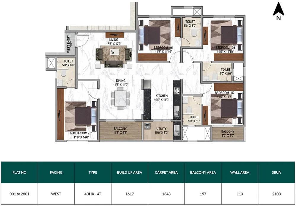 Mana Sarjapur Orchards 4 BHK floor plan, about 2,103 sq ft