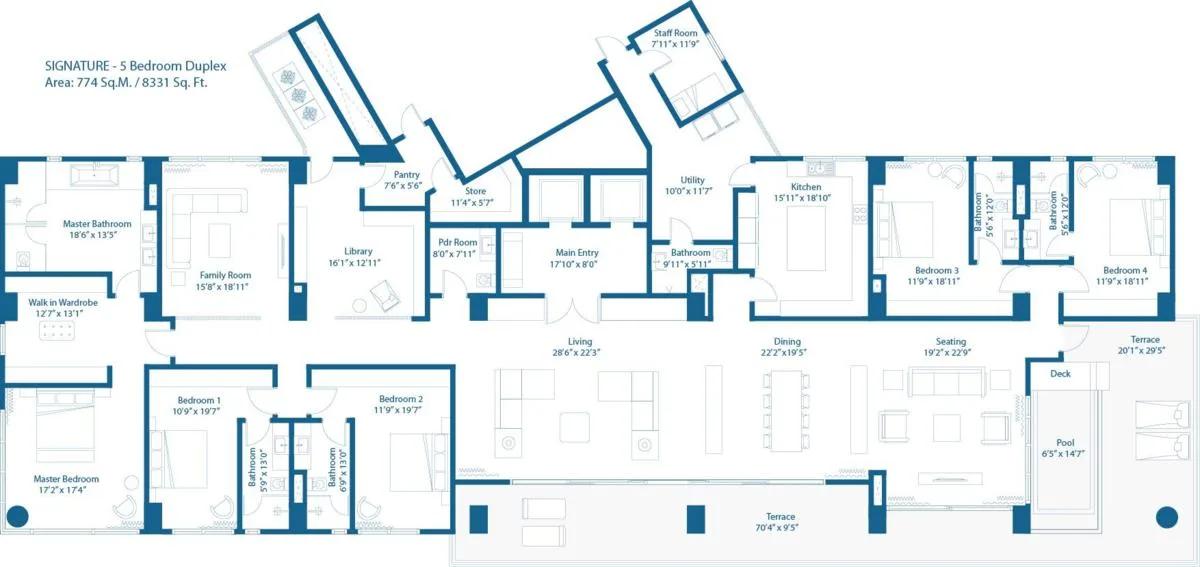Embassy Lake Terraces 5 BHK floor plan, about 8,331 sq ft
