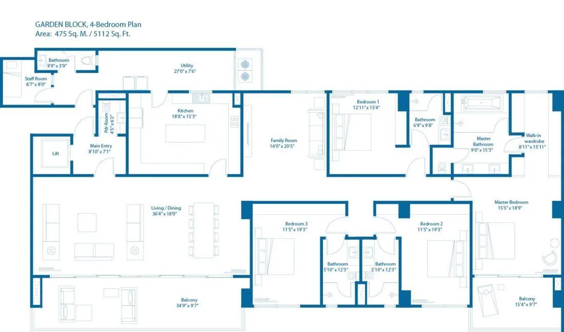 Embassy Lake Terraces 4 BHK floor plan, about 5,112 sq ft