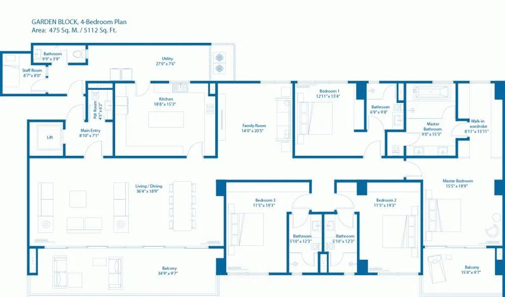 Embassy Lake Terraces 4 BHK floor plan