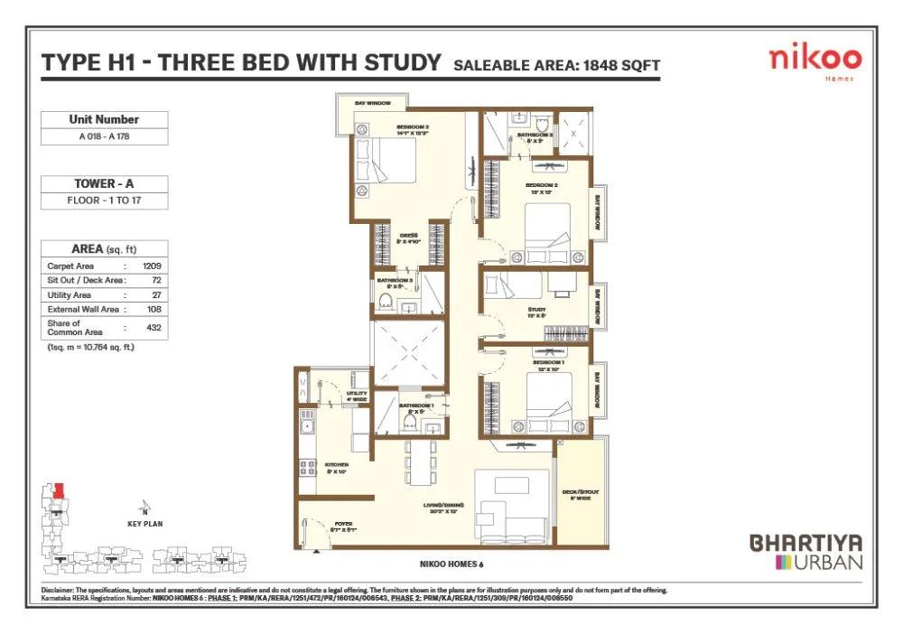 Nikoo Homes 6 3.5 BHK floor plan, about 1,848 sq ft