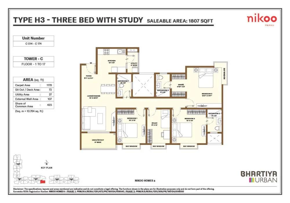 Nikoo Homes 6 3.5 BHK floor plan, about 1,807 sq ft