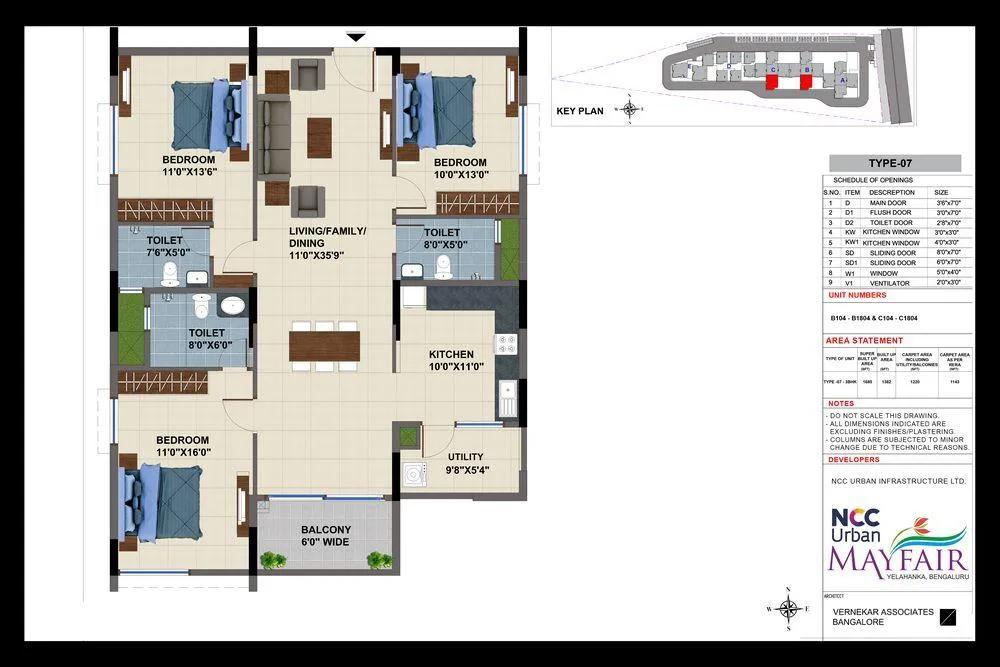NCC Urban Mayfair 3 BHK floor plan