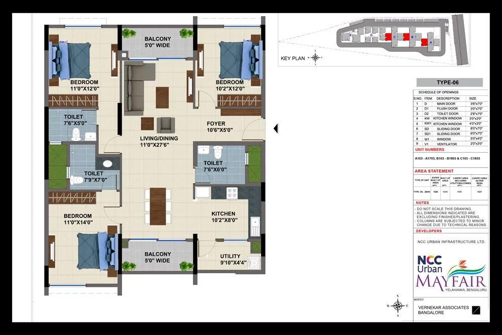 NCC Urban Mayfair 3 BHK floor plan