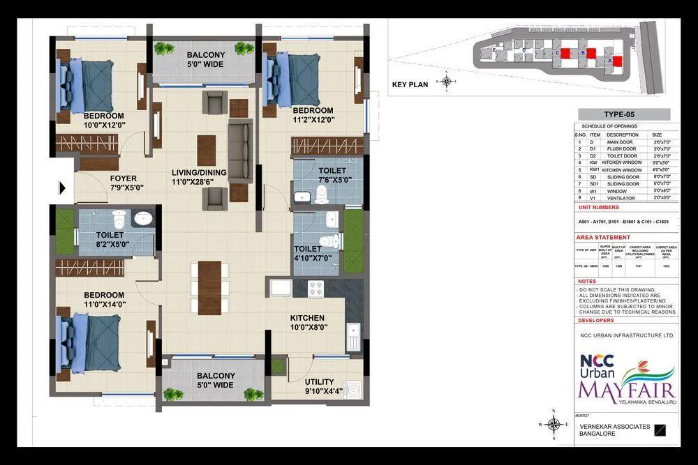 NCC Urban Mayfair 3 BHK floor plan