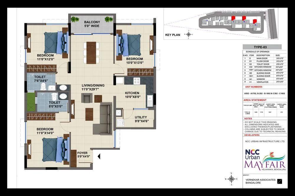 NCC Urban Mayfair 3 BHK floor plan