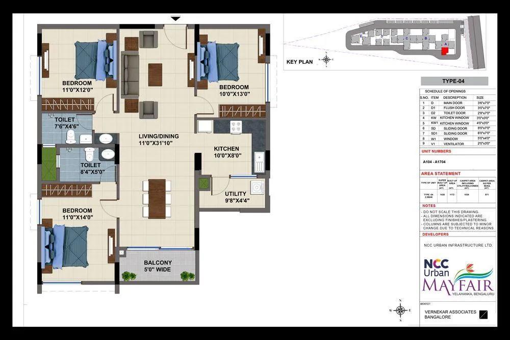 NCC Urban Mayfair 3 BHK floor plan