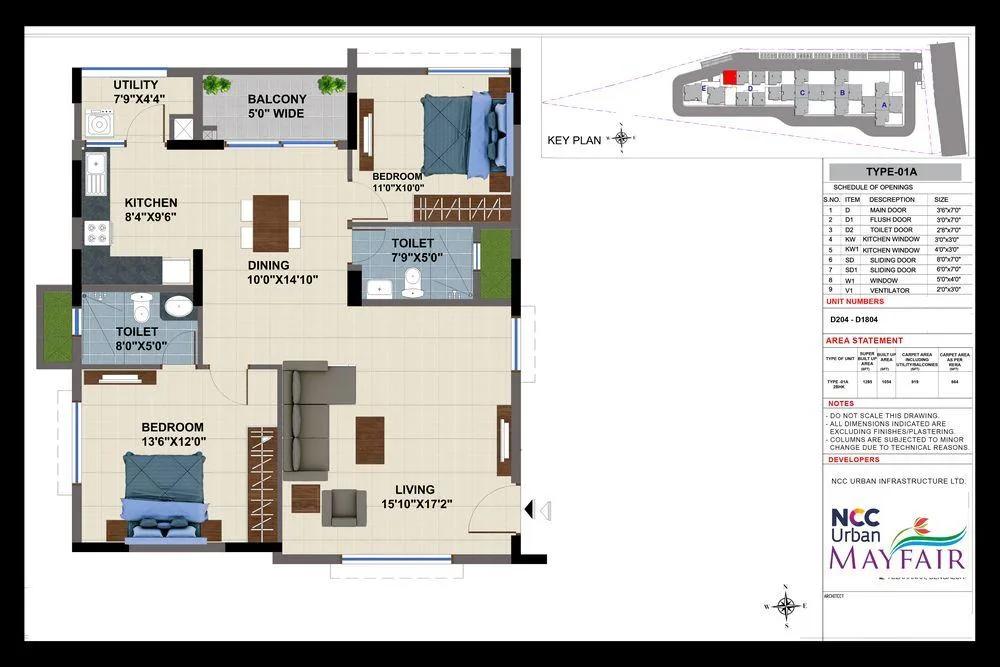 NCC Urban Mayfair 2 BHK floor plan