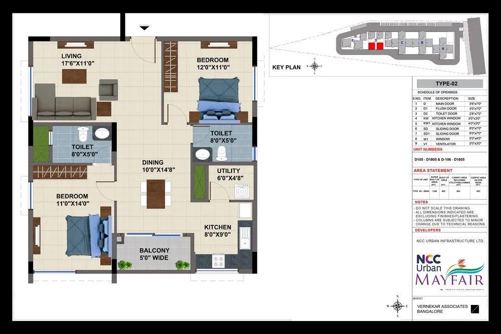 NCC Urban Mayfair 2 BHK floor plan