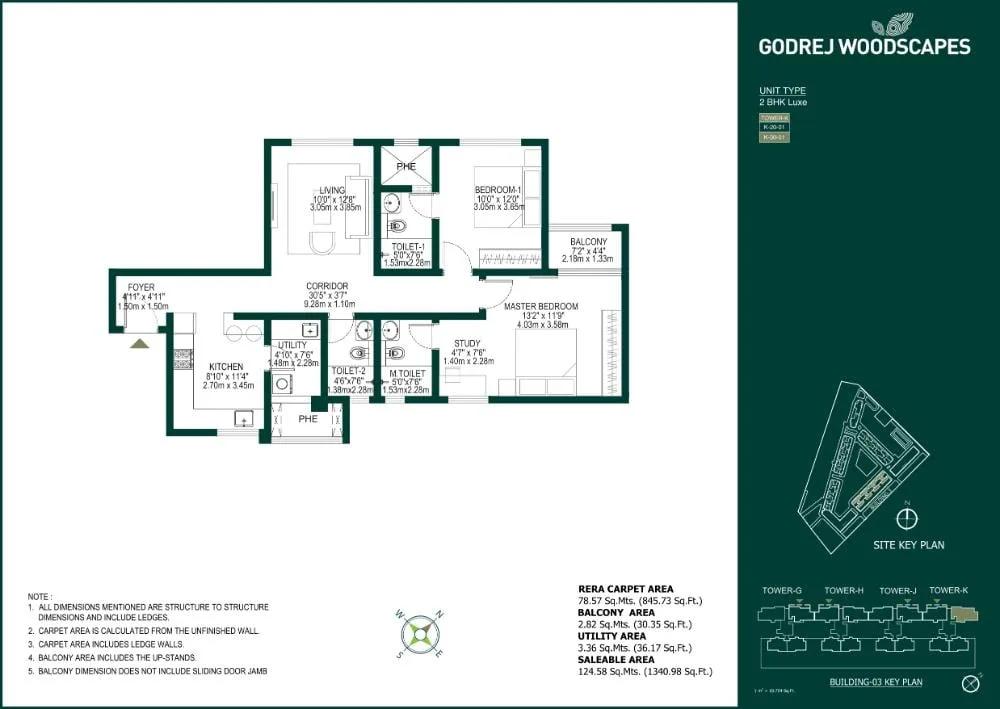 Godrej Woodscapes 2 BHK floor plan, about 1,340 sq ft