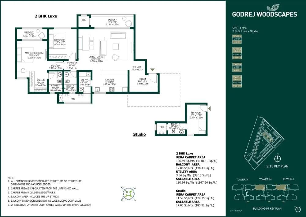 Godrej Woodscapes 2 BHK floor plan, about 2,130 sq ft