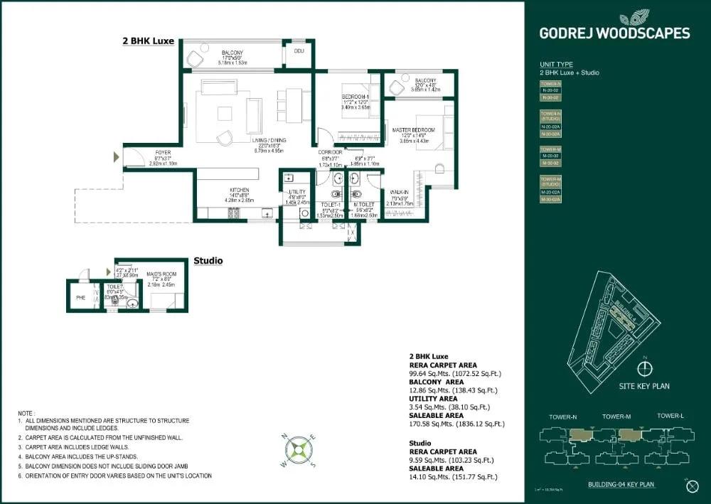Godrej Woodscapes 2 BHK floor plan, about 1,987 sq ft