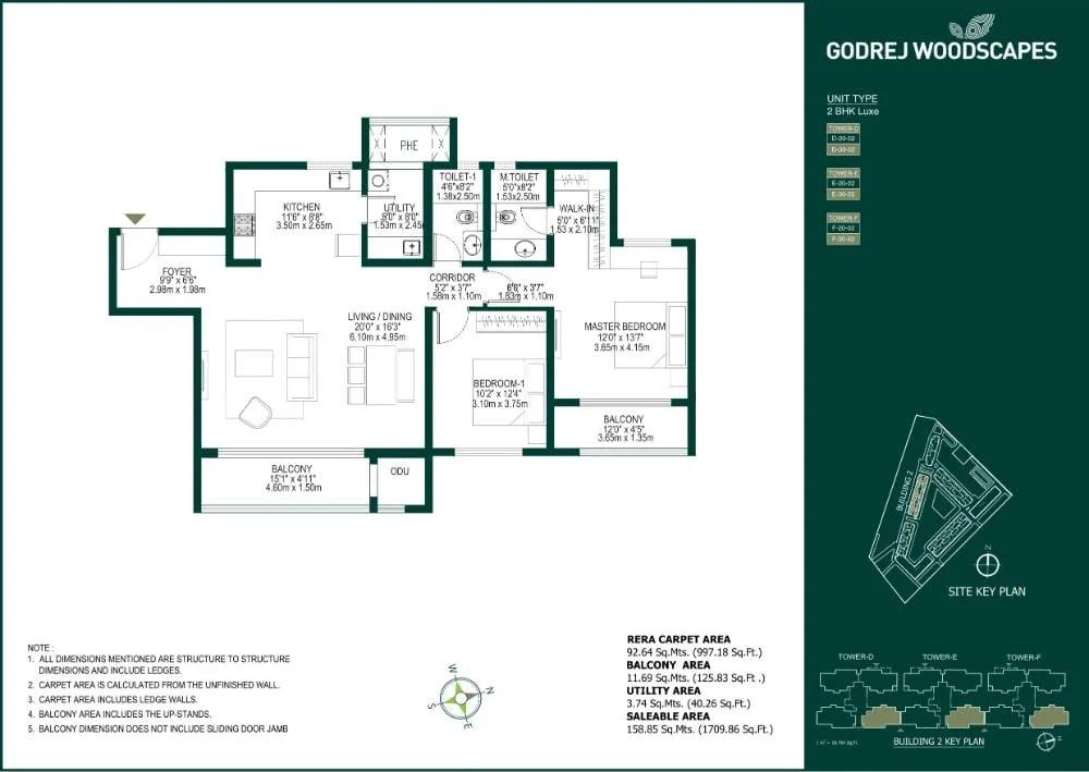 Godrej Woodscapes 2 BHK floor plan, about 1,709 sq ft