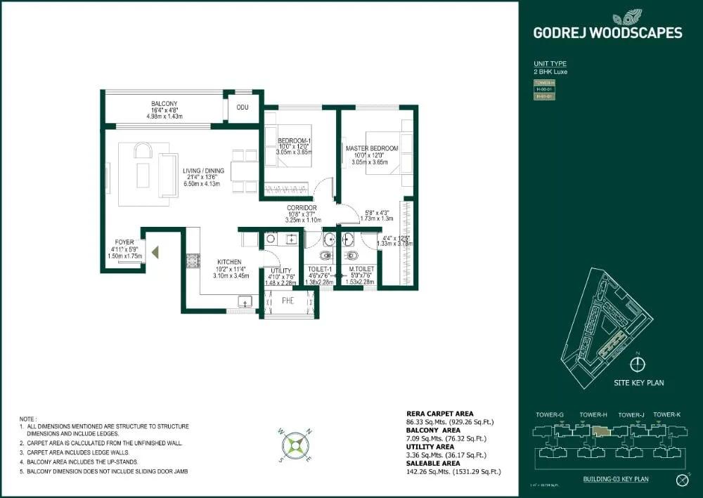 Godrej Woodscapes 2 BHK floor plan, about 1,531 sq ft