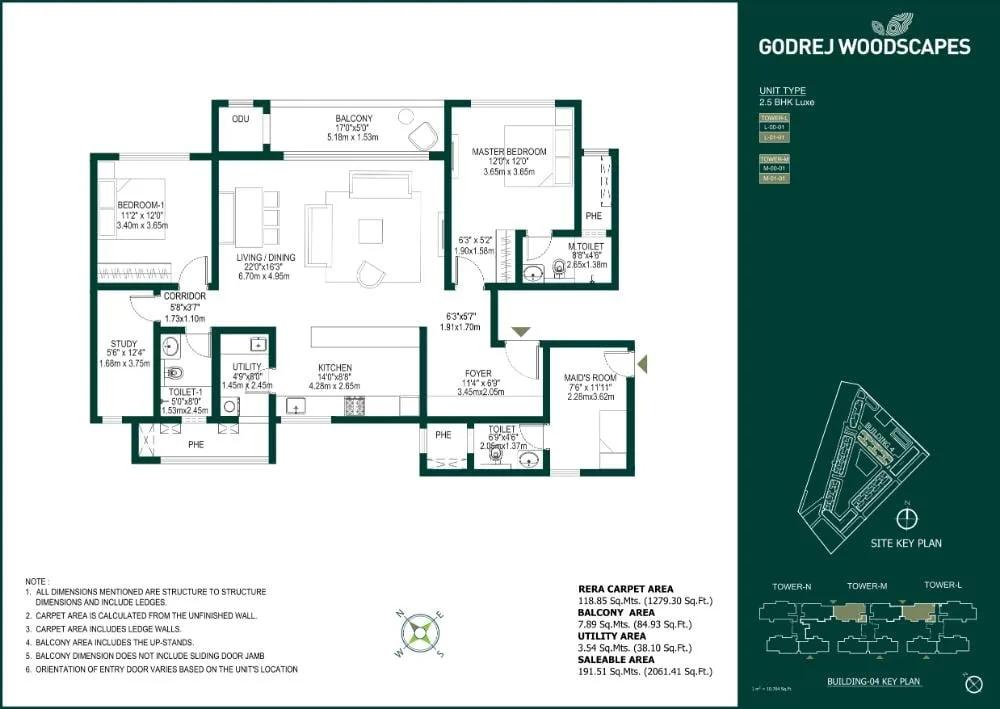 Godrej Woodscapes 2.5 BHK floor plan, about 2,061 sq ft