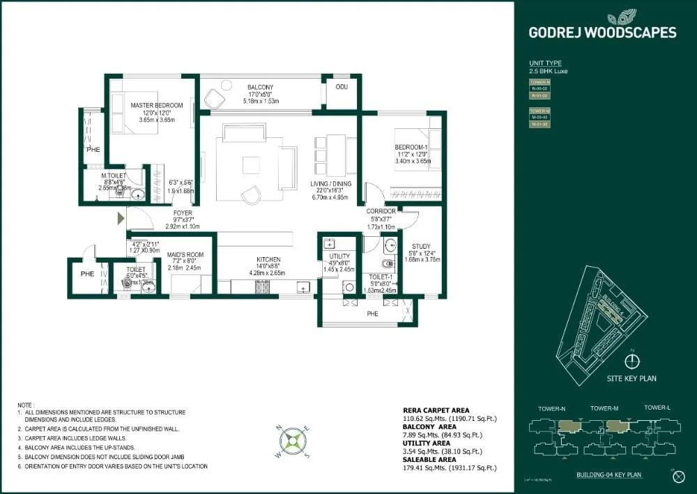 Godrej Woodscapes 2.5 BHK floor plan, about 1,931 sq ft