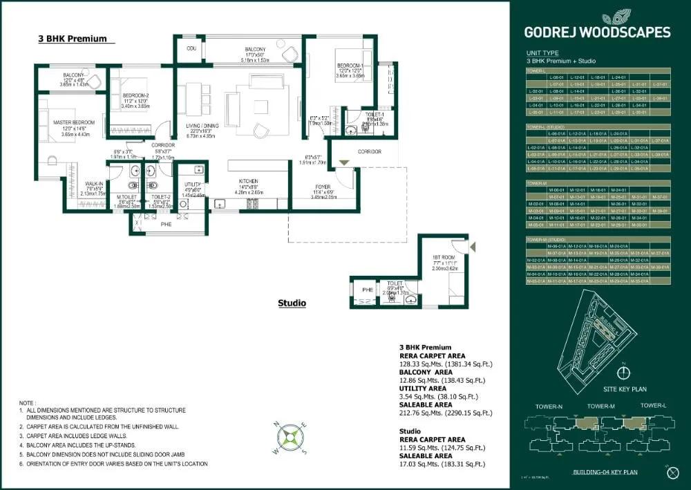 Godrej Woodscapes 3 BHK floor plan, about 2,473 sq ft